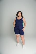 Conjunto Regata e Shorts Malha Com Detalhe Faixa Lateral Azul Conjunto Regata e Shorts Malha Com Detalhe Faixa Lateral Azul