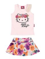 Conjunto Regata e Shorts Saia Floral Hello Kitty