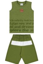 Conjunto Regata Estampa em Lettering Mais Bermuda Moletinho Infantil Masculino