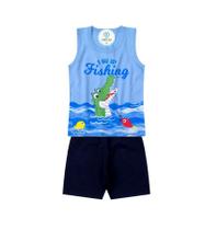 Conjunto Regata Jacaré e Shorts Azul Alemara - Tam.P Conjunto Regata Jacaré e Shorts Azul Alemara - Tam.P