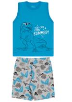 Conjunto regata masculina dinossauro, meia malha e moletinho