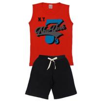 Conjunto Regata New York Vermelha e Bermuda - Luky & Buky Conjunto Regata New York Vermelha e Bermuda - Luky & Buky