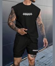 Conjunto Regata Oversized Masculina Bermuda Tactel Academia Paris Camisão Algodão