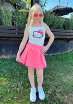 Conjunto Regata Rib e Shorts Saia Pregas Hello Kitty Momi