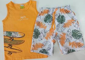 CONJUNTO REGATA SKATE E BERMUDA TACTEL ESTAMPADA JACA LELE Laranja