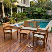 Conjunto Relax para Área Externa em Madeira Maciça 1 Sofá 2 Poltronas 1 Mesa Yescasa Marrom/Amadeirado Conjunto Relax para Área Externa em Madeira Maciça 1 Sofá 2 Poltronas 1 Mesa Yescasa Marrom/Amadeirado