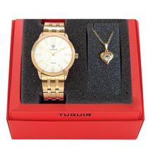 Conjunto Relógio Feminino Tuguir Analógico W2124-TU Dourado e Prata com Colar e Pingente