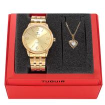 Conjunto Relógio Feminino Tuguir Analógico W2125 Dourado com Colar e Pingente