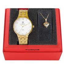 Conjunto Relógio Feminino Tuguir Analógico W2128TU Dourado e Prata com Colar e Pingente