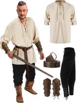 Conjunto Renascentista Masculino Costume Jiuguva Halloween, 4 peças