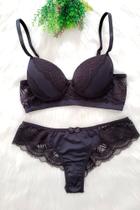 Conjunto renda sobre bojo e calcinha fio duplo renda