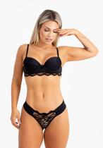 Conjunto Rendado Com Fio Dental Duplo Preto St Madame