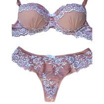 Conjunto Rendado Rosa Fio Duplo Lingerie Luxo Sensual
