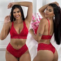 Conjunto Rendado Sexy Sem Bojo Calcinha Fio Duplo Cintura Alta Sensual Delicado