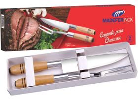 Conjunto Requinte Churrasco 2 Pç Faca E Garfo Madeira Reforçada E Inox - MADEFER