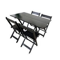 Conjunto Restaurante De Mesa Dobrável De Madeira 1,20x70 Com 4 Cadeiras Preto