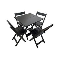 Conjunto Restaurante De Mesa Dobrável De Madeira 60x60 Com 4 Cadeiras Preto