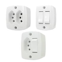 Conjunto Retangular 1 Interruptor Simples 6A + Tomada 2P + T 10A Sobrepor Ilumi