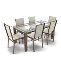 Conjunto Retangular 6 Cadeiras Área Gourmet Alumínio Marrom