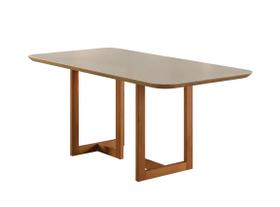 Conjunto Retangular Sala de Jantar 06 Cadeiras - Tampo 100% MDF e Vidro Off White - Base da Mesa, Pés e Puxadores de Madeira Maciça