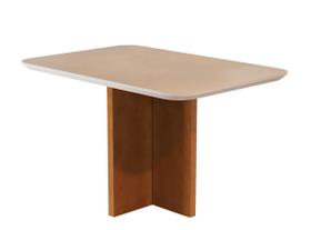 Conjunto Retangular Sala de Jantar Mesa 04 Cadeiras - Tampo 100% MDF e Vidro Off White - Base da Mesa, Pés e Puxadores de Madeira Maciça
