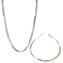 Conjunto Riviera Colar e Pulseira em Zircônia 45cm Prata 950