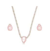 Conjunto riviera com gota light pink fusion banhado a ouro