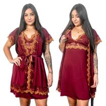 Conjunto Robe e Camisola Amamentação Gestante Bicolor Pós Parto Luxuoso Moda Maternidade