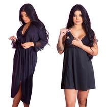 Conjunto Robe e Camisola Amamentação Gestante Pós Parto Confortável Prático Feminino