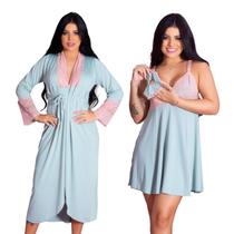 Conjunto Robe e Camisola Amamentação Gestante Pós Parto Confortável Prático Feminino
