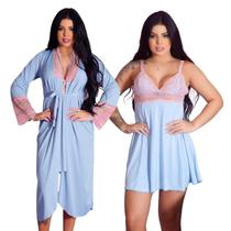 Conjunto Robe e Camisola Amamentação Gestante Pós Parto Confortável Prático Feminino