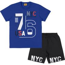 Conjunto Rolu camiseta meia malha com estampa puff e bermuda moletom fit 94674