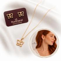 Conjunto Rommanel Colar com Pingente e Brincos de Borboleta Vazada / Cordão Fino 531638 / 531639