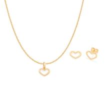 Conjunto Rommanel Colar Pingente e Brincos de Coração Vazado Cordão 42cm 531638
