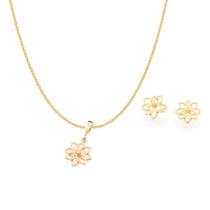 Conjunto Rommanel Colar Pingente e Brincos Flor de Lotus Cordão 42cm 531638 Conjunto Rommanel Colar Pingente e Brincos Flor de Lotus Cordão 42cm 531638