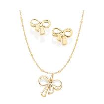 Conjunto Rommanel laço folheado a ouro antialérgico