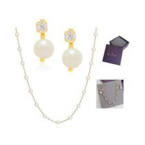 Conjunto Rommanel Pérola colar e brinco elegante chique mães