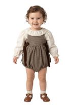Conjunto Romper Bebê Xadrez Marrom Vintage Festa Papilloo Conjunto Romper Bebê Xadrez Marrom Vintage Festa Papilloo