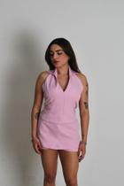 Conjunto rosa alfaiataria gola V short saia curto