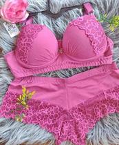 Conjunto rosa calcinha e sutiã rendado