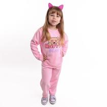 Conjunto Rosa De Plush Para Bebê Infantis Juvenil Menina Frio Inverno