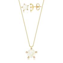 Conjunto Rosa Em Madre Pérola Folheada A Ouro Conjunto Rosa Em Madre Pérola Folheada A Ouro