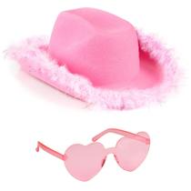 Conjunto rosa incrível de chapéu de cowgirl e óculos de coração Conjunto rosa incrível de chapéu de cowgirl e óculos de coração