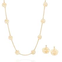 Conjunto Rosas Vazadas Colar + Brincos Feminino Rommanel Banhado A Ouro 18k Conjunto Rosas Vazadas Colar + Brincos Feminino Rommanel Banhado A Ouro 18k