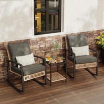 Conjunto Rotihom de 3 Peças para Varanda com Cadeiras de Balanço e Mesa Cinza Conjunto Rotihom de 3 Peças para Varanda com Cadeiras de Balanço e Mesa Cinza