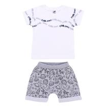 Conjunto Roupa Bebê Kookabu Camiseta Estampa "Cool Space" + Bermuda Em Moletom Fresquinho Verão