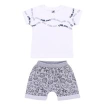 Conjunto Roupa Bebê Kookabu Camiseta Estampa "Cool Space" + Bermuda Em Moletom Fresquinho Verão