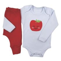 Conjunto Roupa Bebê Menina Body Frutinha Maçã e Calça Mijão Culote Infantil