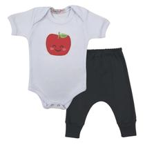 Conjunto Roupa Bebê Menina Body Frutinha Maçã e Calça Mijão Culote Temático Infantil