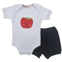 Conjunto Roupa Bebê Menina Body Frutinha Maçã e Short Tapa Fralda Temático Infantil